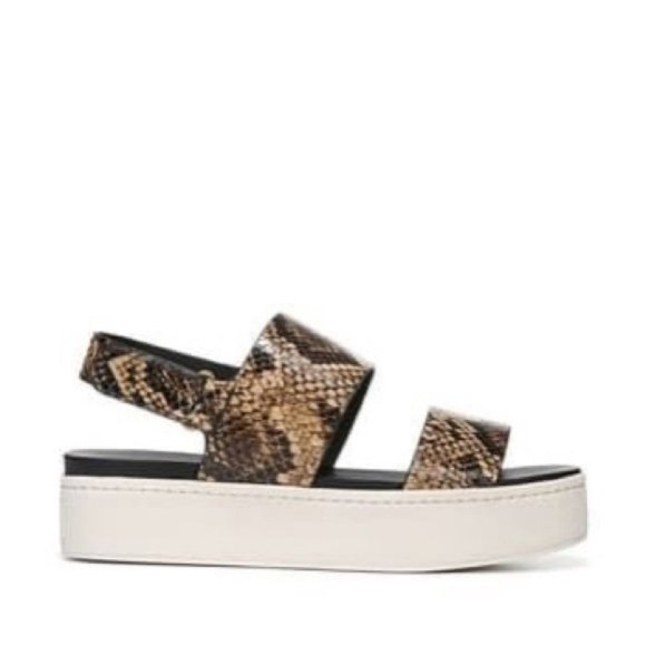 VINCE Animal Print Leather Wedge Sandals - Picture 1 of 14